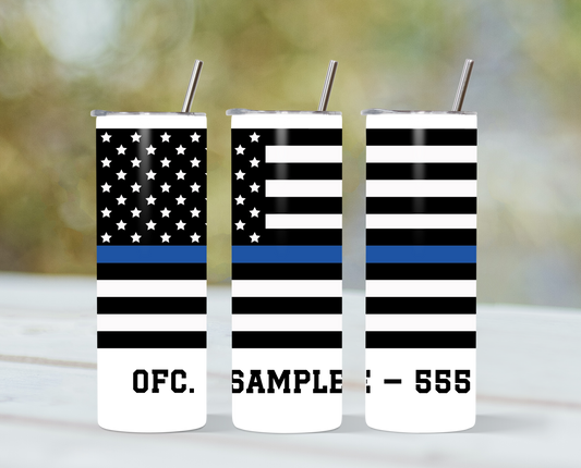 20 Oz Skinny Tumbler - Thin Blue Line Flag