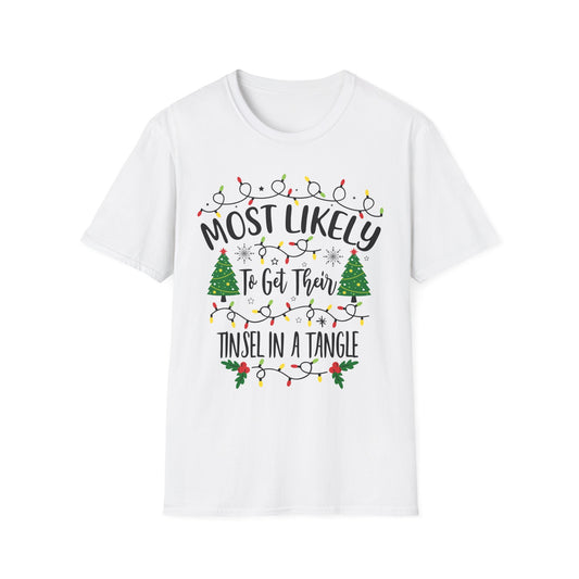 Cute Christmas T-Shirt - 'Most Likely to Get Their Tinsel in a Tangle'