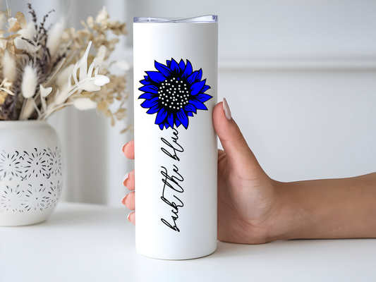 20 Oz Skinny Tumbler - Back The Blue Sunflower Tumbler