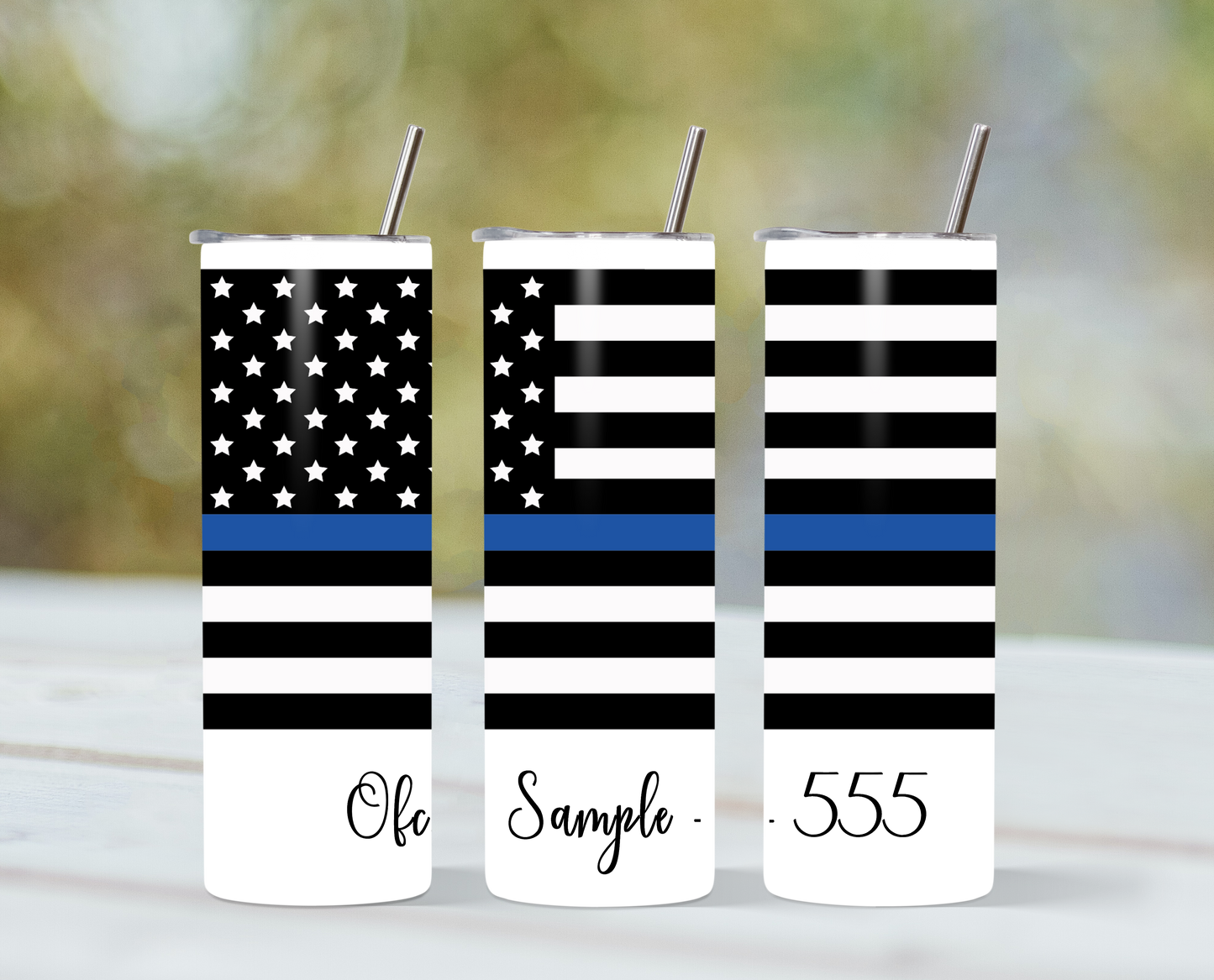 20 Oz Skinny Tumbler - Thin Blue Line Flag