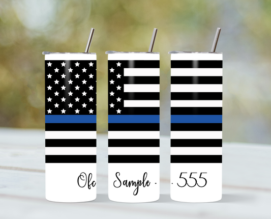 20 Oz Skinny Tumbler - Thin Blue Line Flag
