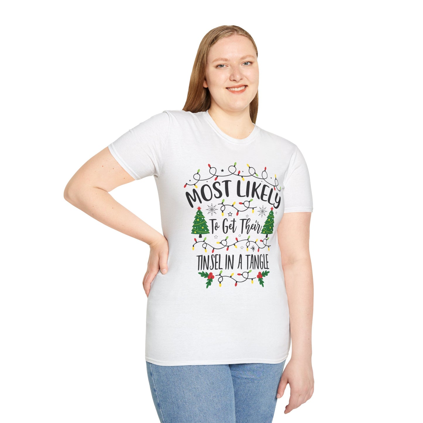 Cute Christmas T-Shirt - 'Most Likely to Get Their Tinsel in a Tangle'