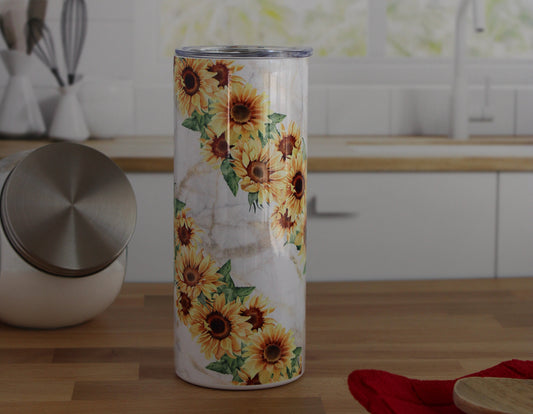 20 oz Skinny Stainless Tumbler (RTS) - Sunflower Marble