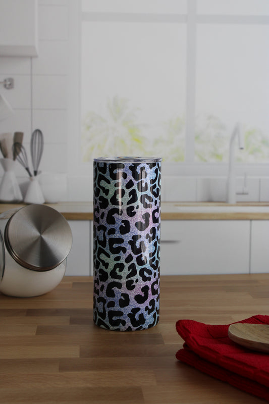 20 oz Skinny Stainless Tumbler (RTS) - Neon Leopard