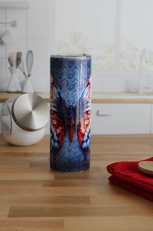 20 oz Skinny Stainless Tumbler (RTS) - Patriotic Butterfly