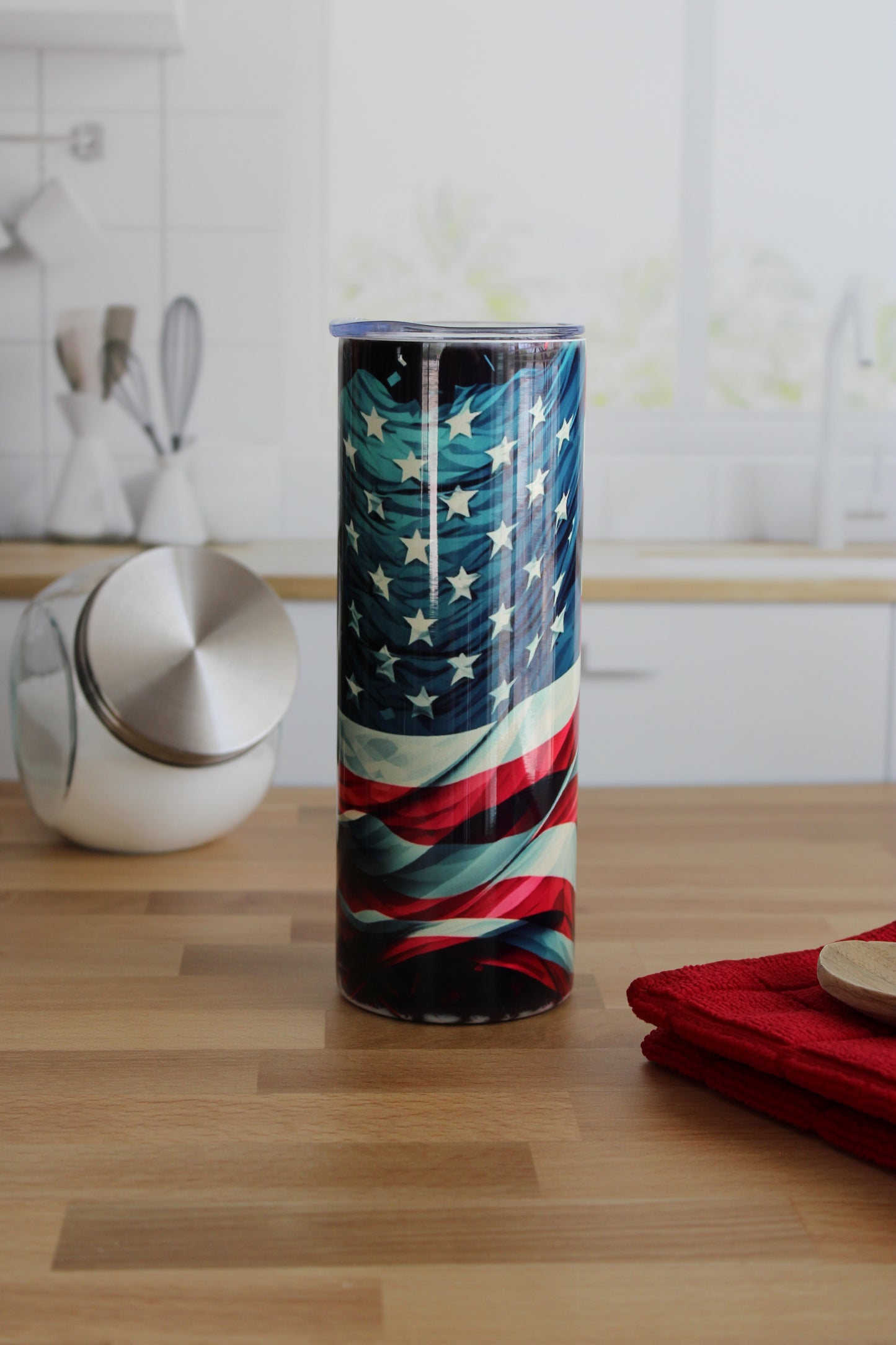 20 oz Skinny Stainless Tumbler (RTS) - Waving USA Flag