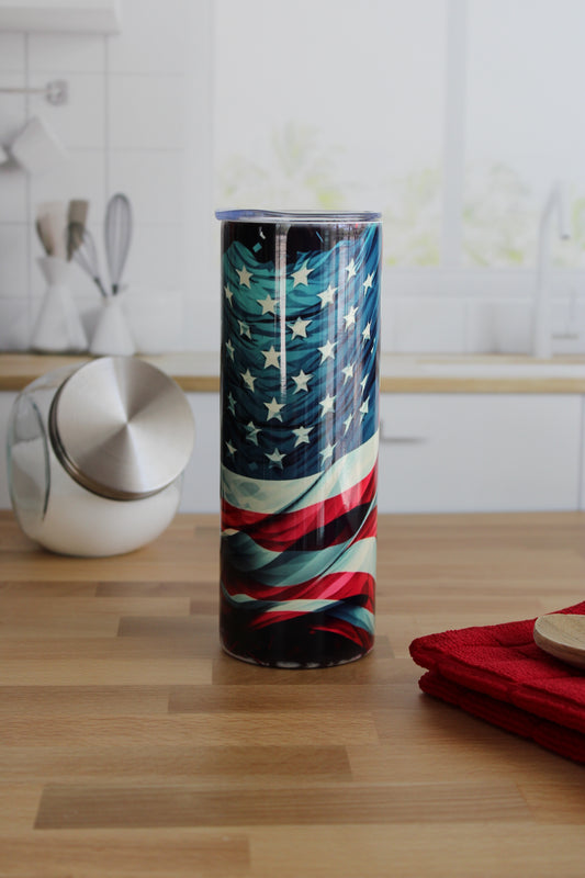 20 oz Skinny Stainless Tumbler (RTS) - Waving USA Flag